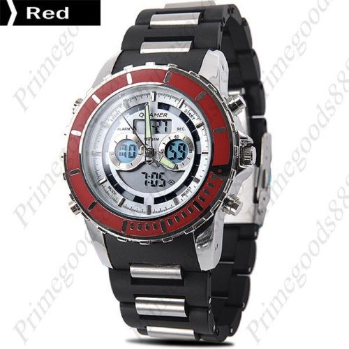 Dual time analog digital sports stopwatch alarm men&#039;s wrist wristwatch red for sale