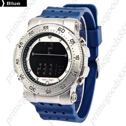 Digital led stopwatch date alarm silicone quartz wrist wristwatch men&#039;s blue for sale