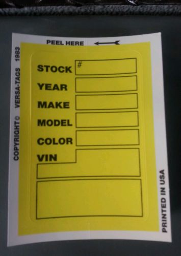 CAR DEALER New Vehicle Inventory Sticker Tags -- YELLOW- Quantity 50