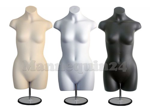 3 PCS - TEEN GIRL DRESS MANNEQUIN FORMS for Size 11-13 / FLESH, WHITE, &amp; BLACK