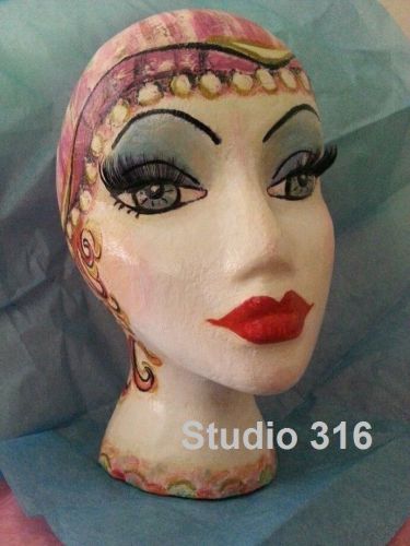 Deluxe hand painted w custom design styrofoam display mannequin head for sale