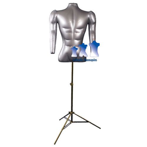 Inflatable Male Torso with Arms, Silver and MS12 Stand