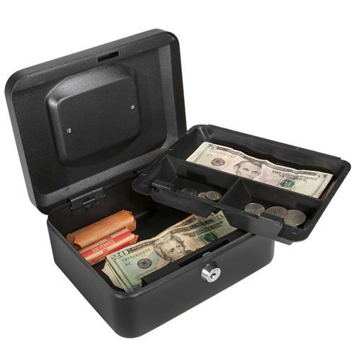Barska compact steel cash box safe w/ removable tray and key lock, cb11830 for sale