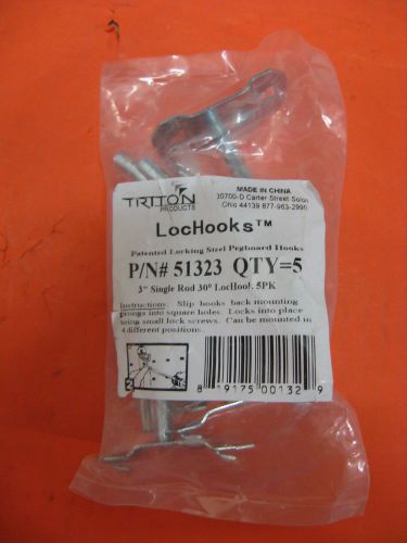 Triton Products LocHooks 3&#034; Pegboard Single Rod 30 Degree Hook  5pk #51323