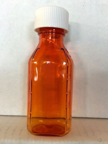 Kerr 2 oz Amber Plastic Graduated Oval Bottles w/ Child Resistant Caps Lot of 12