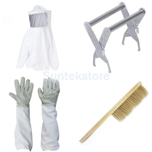 Beekeeping jacket veil smock dress + hive frame holder+bee brush+goatskin gloves for sale