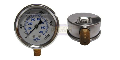 Liquid Filled 2.5&#034; 10000 PSI Air Pressure Gauge Lower / Side Mount 1/4&#034; NPT