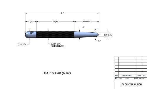 Starrett 117E Center Punch With Round Shank  5&#034; Length  1/4&#034; Tapered Point Diame