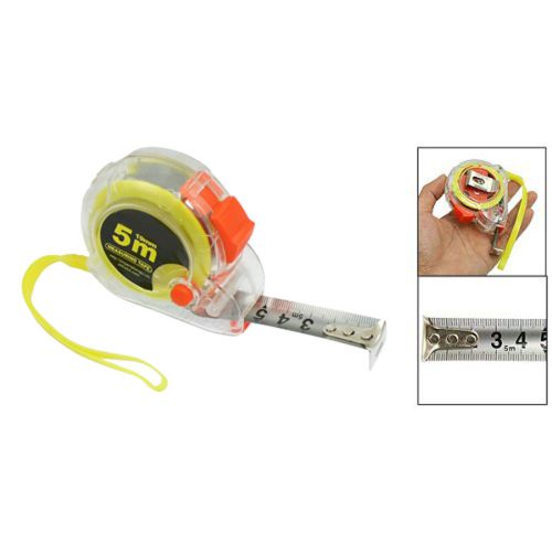 2015 plastic housing self retract measure tape rule 5m yellow orange clear for sale