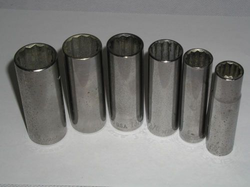 Set of 6 allen brand 3-3/4&#034; deep sae 12-point 1/2&#034; drive sockets 9/16&#034; to 15/16&#034; for sale
