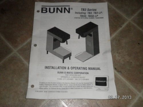 Bunn Owner&#039;s Manual TB3 TB3-LP TB3Q and TB3Q-LP