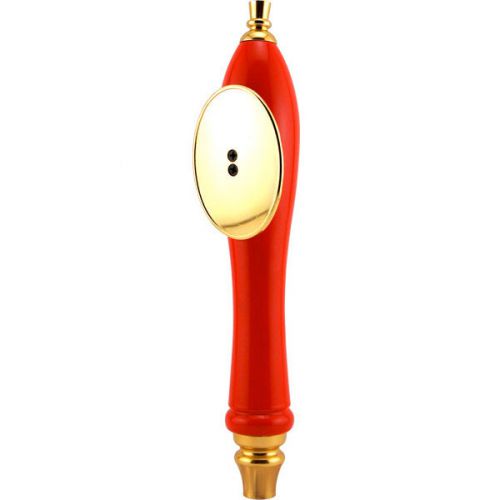 Pub style beer tap handle with oval shield - red - draft beer kegerator knob for sale