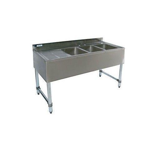 Stainless steel bar sink - 48&#034; - three sink left drain- commercial bar equipment for sale