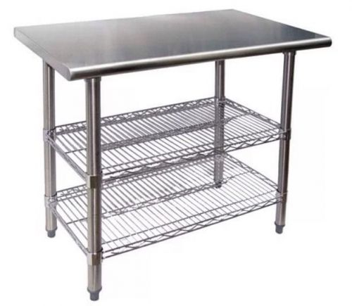 Stainless steel table 24 x 48 w/ 2 adjustable 18x42 chrome wire undershelf nsf for sale