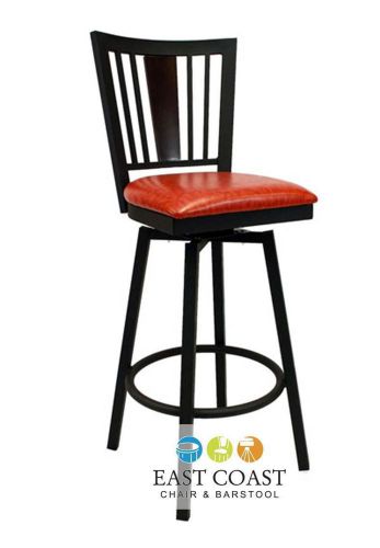 New steel city metal swivel bar stool with black frame &amp; orange vinyl seat for sale