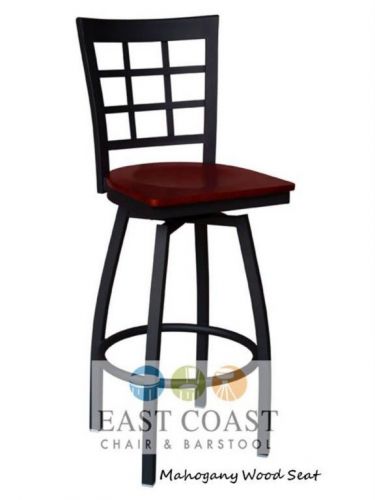 New gladiator window pane metal swivel restaurant bar stool w/ mahogany seat for sale