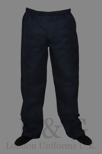 Navy blue Chef trousers 100% cotton Sides pocket+back pock+elst.waist pull cord