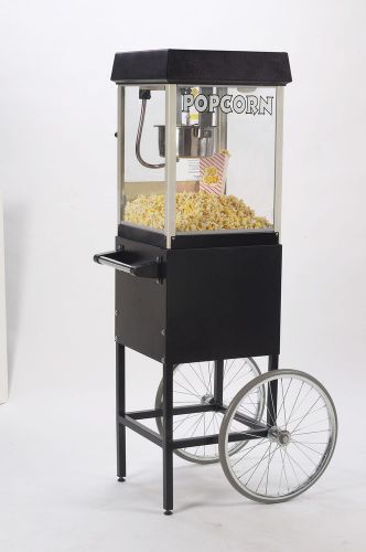 New black fun pop 4 oz. popcorn machine &amp; matching cart for sale