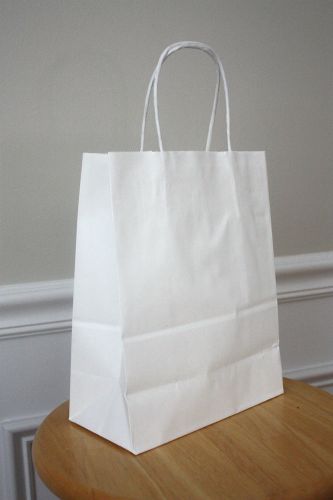 White Kraft Paper Bags with Twisted Paper Handle 8 x 4-3/4 x 10-1/4&#034; Box of 50