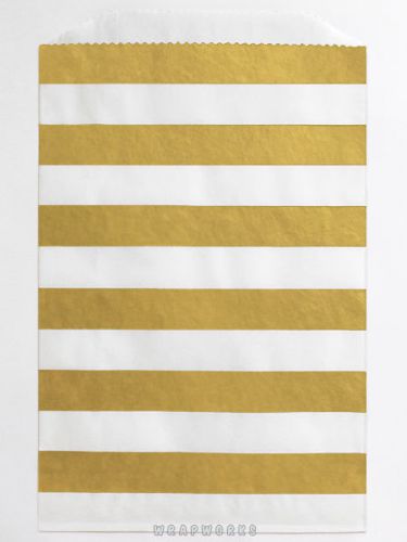 50 Metallic Gold Striped Favor Bags, 5 x 7.5 Inch Flat Paper Bags