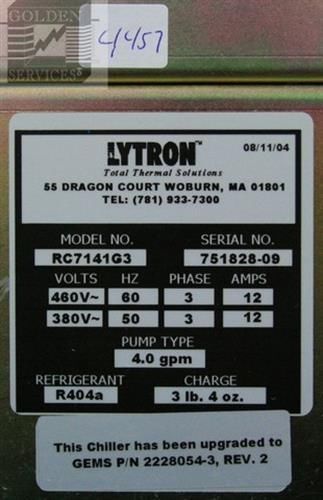 GE Coolix 4000 Chiller RC7141G3 8/11/2004 Lytron