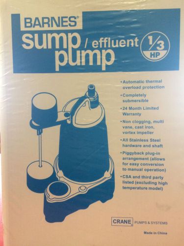 Barnes 1/3 hp effluent sump pump sp33vf for sale