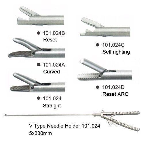 CE New Metal handle Needle Holder V Type 5X330mm Laparoscopy Laparoscopic 2015