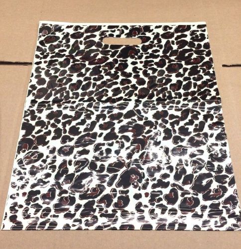 100 Qty. Leopard Print Plastic T-Shirt Retail Shopping Bags w/ Handles 15 x 18
