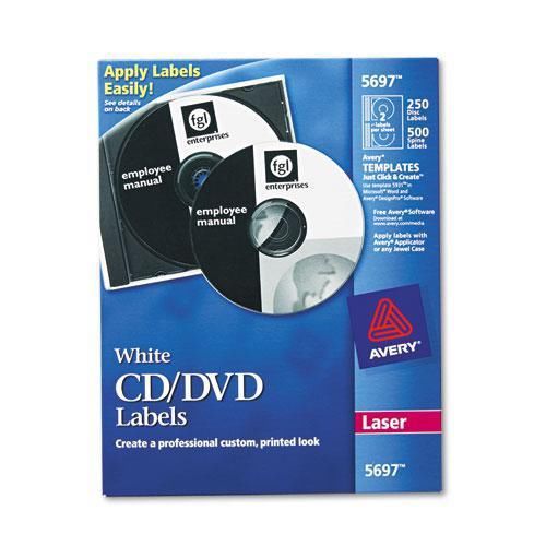 NEW AVERY 5697 Laser CD/DVD Labels, Matte White, 250/Pack