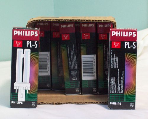 10 NEW Phillips PL-S 5 W 27 2-pin florescent light bulbs in original boxes.