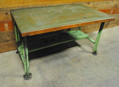Green Steel Industrial Shop Table Salvaged Garage Workshop Upcycle Vintage Metal