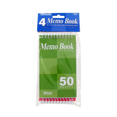 BAZIC 50 Sheets 3 X 5 Top Bound Spiral Memo Books, Pack of 4