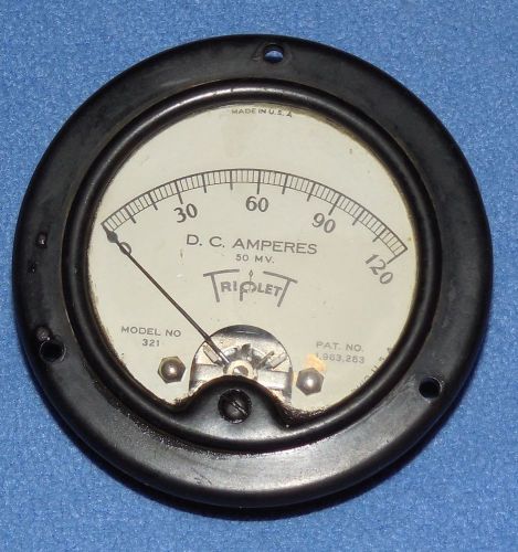 Vintage triplet t electric co., d. c. amperes meter 321, 0 - 120 amp. - works! for sale