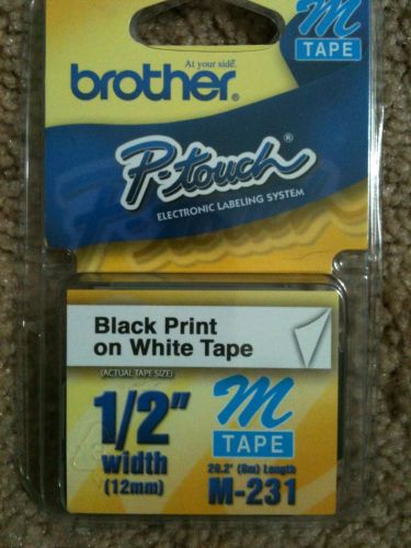 New Brother Genuine P-touch 1/2&#034; (12mm)  M Tape Black Print on White Tape M-231