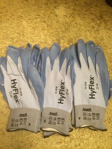 Ansell HYFLEX Palm Coated Work Gloves 11-518 size 9 Large (pack of 3)