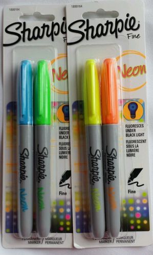4 neon sharpie permanent markers fluoresces under black light fine point new for sale