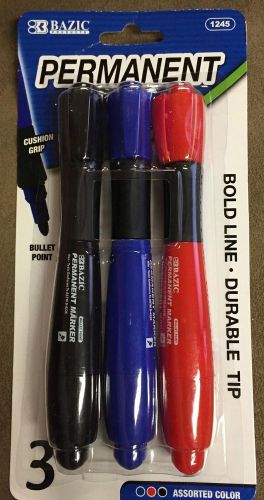 Bazic Permanent Marker - 3 Pack - Bold Line, Durable Tip - Brand New