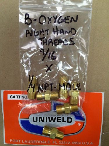 Uniweld, welding hose adapter, b oxygen r.h.t. 9/16&#034; x 1/4&#034; n.p.t. male threads for sale