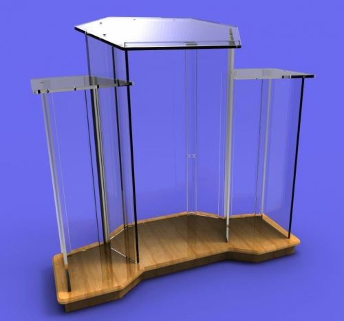 11909- Assembled - R Podium, Wood Base w/ Clear Ghost Acrylic, 3 tier constructi