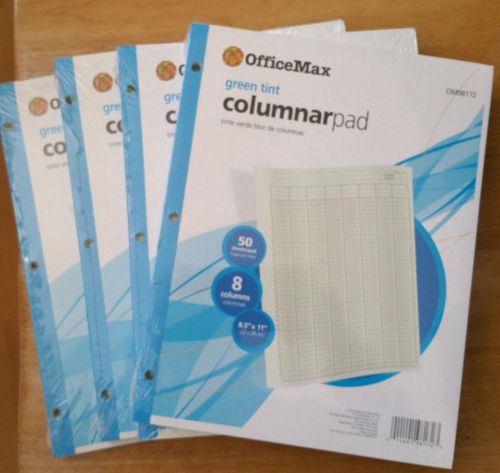 4 Double pack Office Max 50 sheet 8 columns Green Tint Columnar Pad 400 Sheets