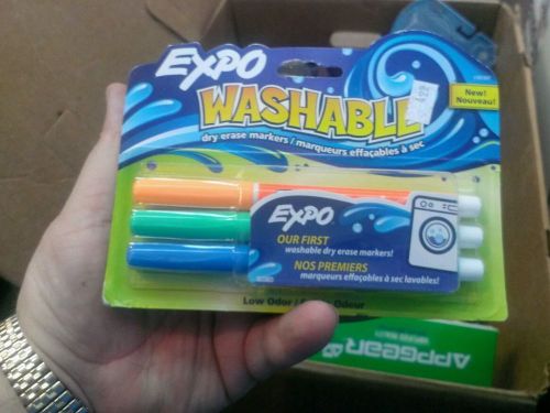 Expo Washable Dry Erase Markers Fine Tip Low Odor 3 Pack NEW Orange, Green, Blue