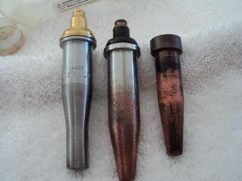 Three acetylene cutting torch tips, oxyweld. victor or harris type. for sale