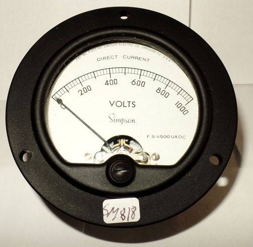 Simpson DC Round Panel Meter Voltmeter Volt Meter 0-1000 VDC