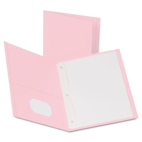 Twin-Pocket Folders with 3 Fasteners, Letter, 1/2&#034; Capacity, Pink,25/Box