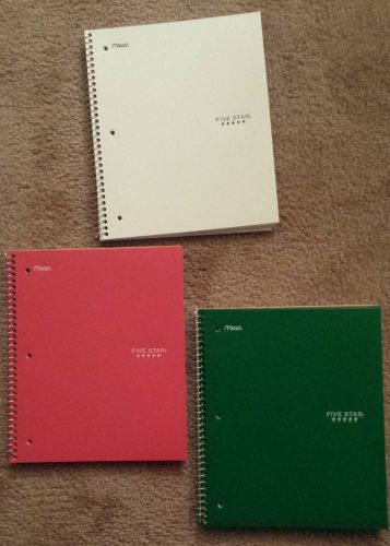 Set of 3 Five Star, 1 Subject, Wide Ruled Notebooks