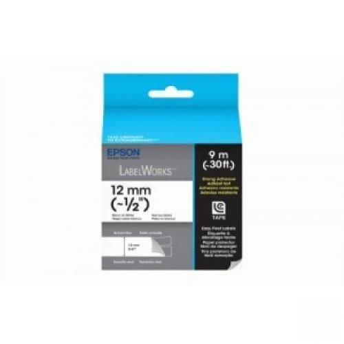 Epson LabelWorks Strong Adhesive LC Tape Cartridge ~1/2-Inch Black on White (LC-