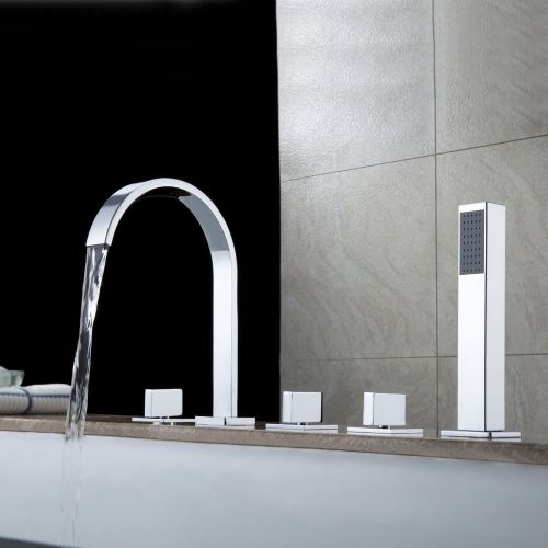 Contemporary 5 Hole Roman Tub Filler with Handshower Faucet Tap Free Shipping