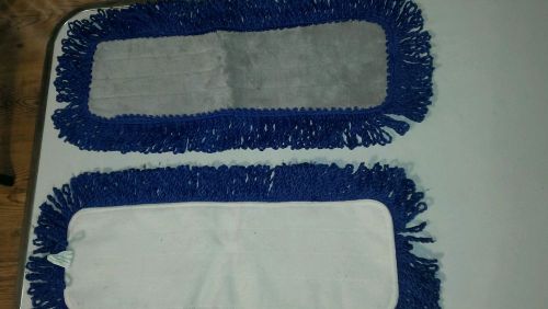 2- blue 18&#034; inch microfiber dust mop heads pads fringed hook loop high pile new for sale
