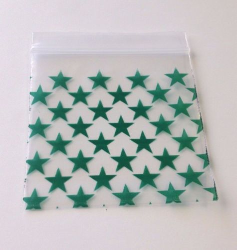 200 Green Print Star Design 2 x 2 (Small Plastic Baggies) 2020 Tiny Ziplock Bags