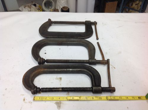 (3) Heavy Duty 8&#034; Industrial C-Clamps, Wilton 808 &amp; 408, Hargrave 8 No. 44 USED